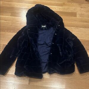 Apparis Goldie Ink Faux Fur Snap Front Hooded Jacket Coat